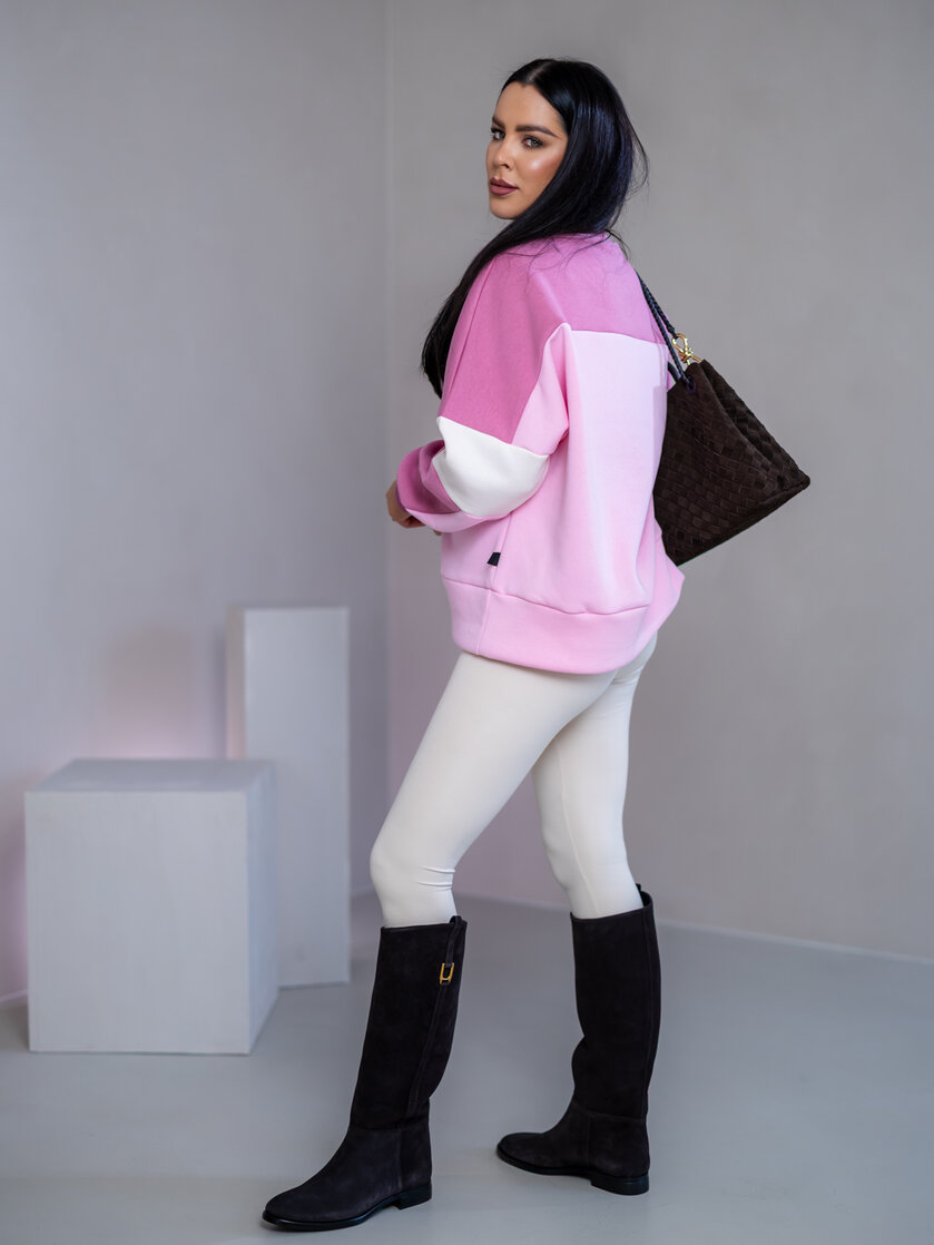 MIKINA “KONTRASTY” - BABY PINK / OLD PINK / OFF WHITE