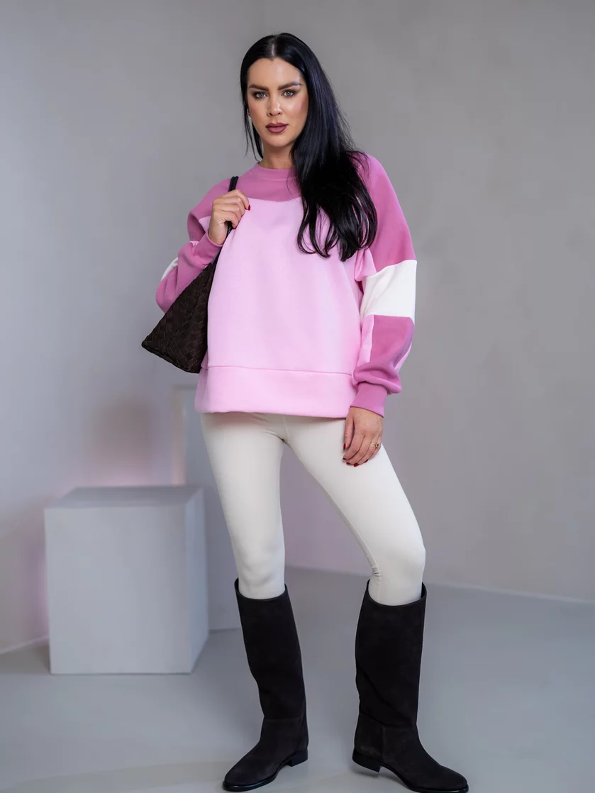 MIKINA “KONTRASTY” - BABY PINK / OLD PINK / OFF WHITE