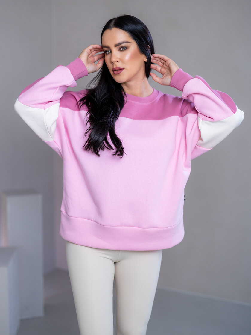 MIKINA “KONTRASTY” - BABY PINK / OLD PINK / OFF WHITE