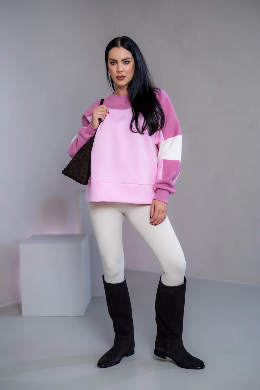 MIKINA “KONTRASTY” - BABY PINK / OLD PINK / OFF WHITE
