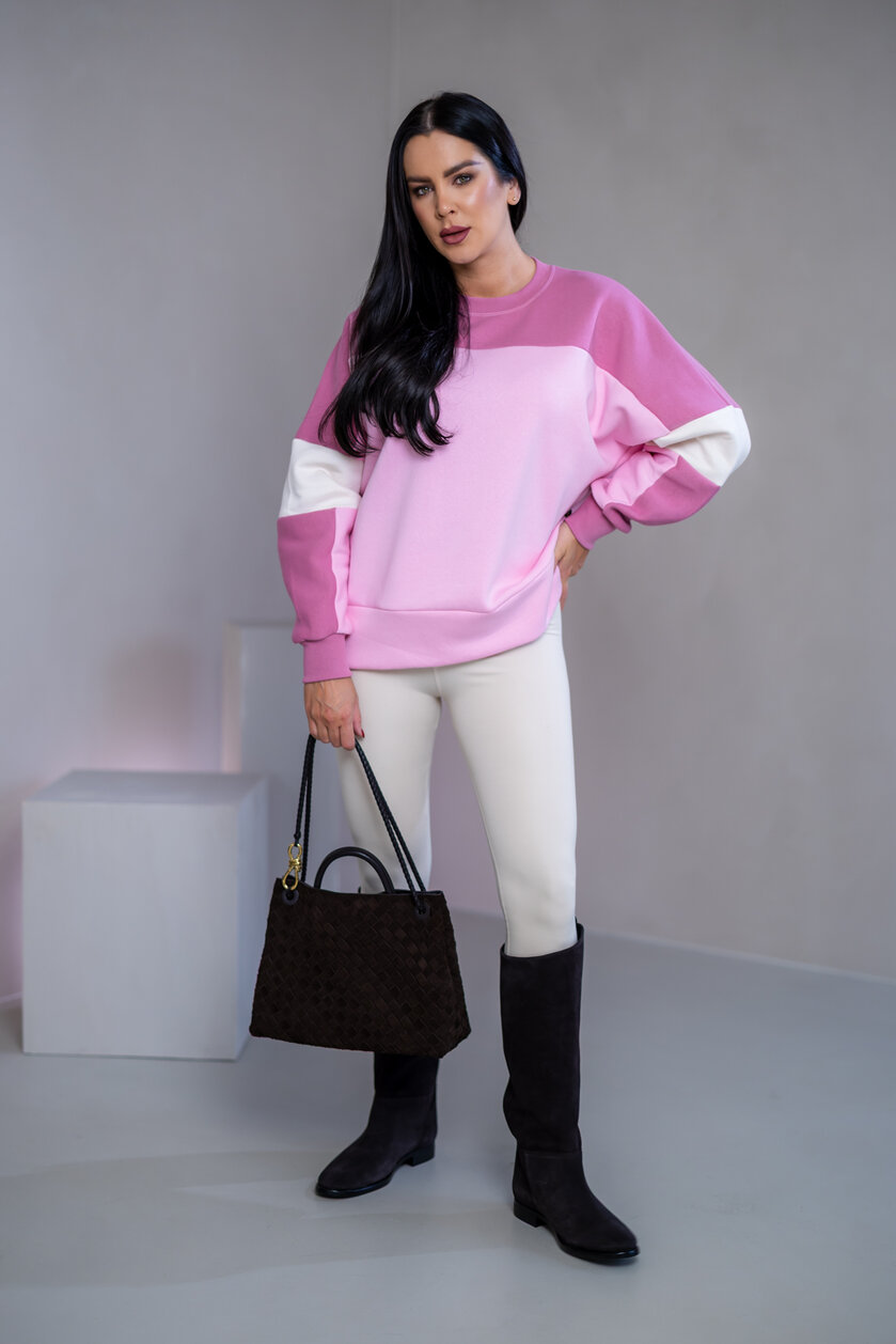 MIKINA “KONTRASTY” - BABY PINK / OLD PINK / OFF WHITE