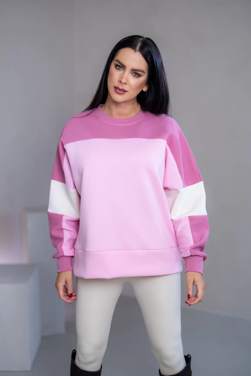MIKINA “KONTRASTY” - BABY PINK / OLD PINK / OFF WHITE