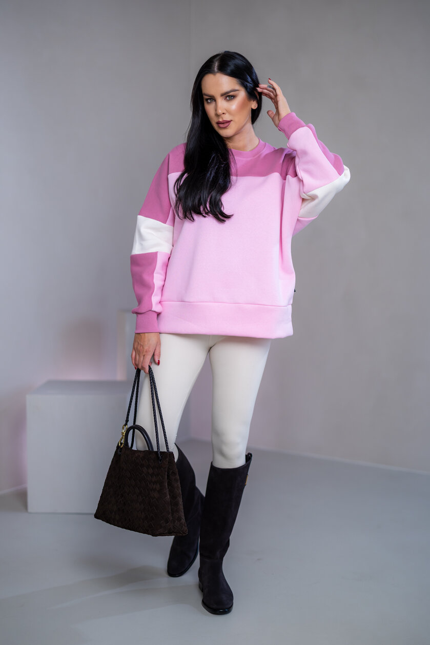 MIKINA “KONTRASTY” - BABY PINK / OLD PINK / OFF WHITE
