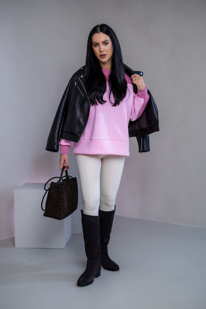 MIKINA “KONTRASTY” - BABY PINK / OLD PINK / OFF WHITE