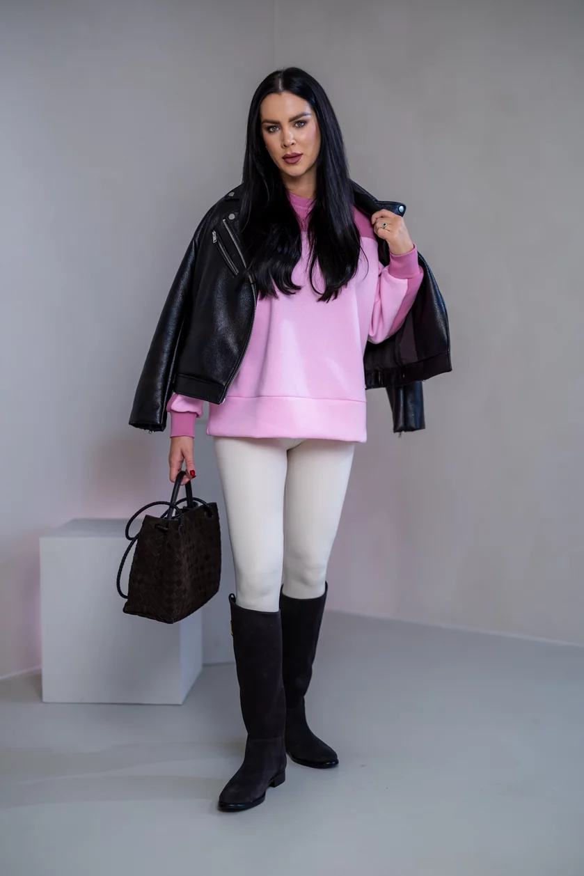 MIKINA “KONTRASTY” - BABY PINK / OLD PINK / OFF WHITE