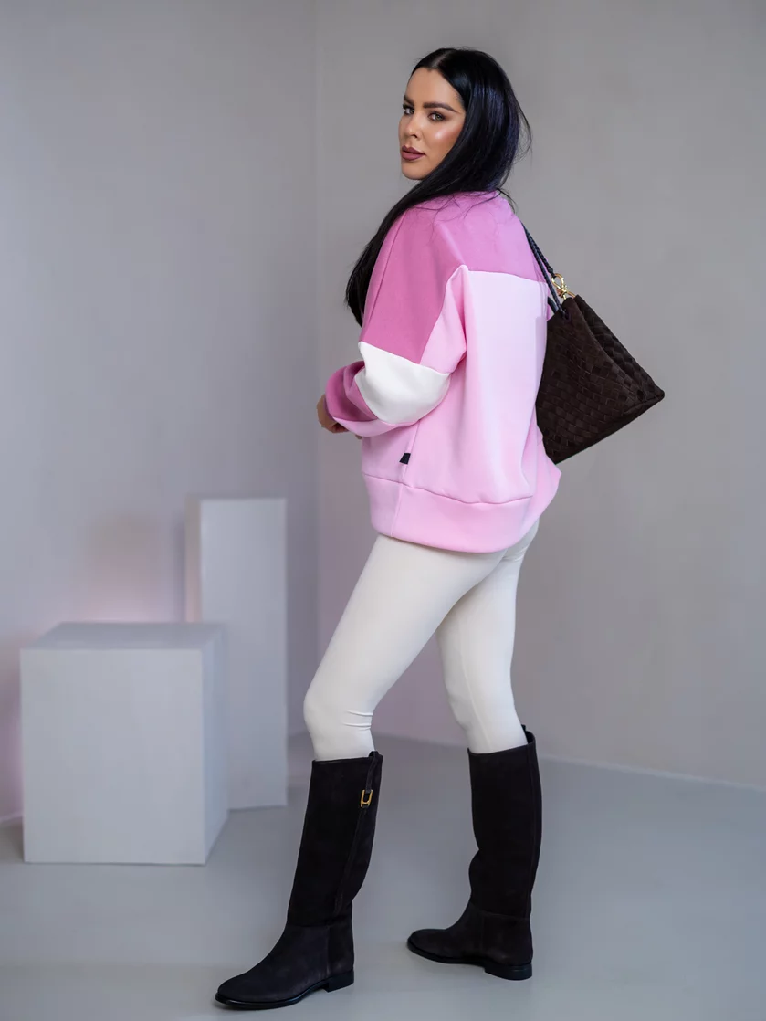 MIKINA “KONTRASTY” - BABY PINK / OLD PINK / OFF WHITE