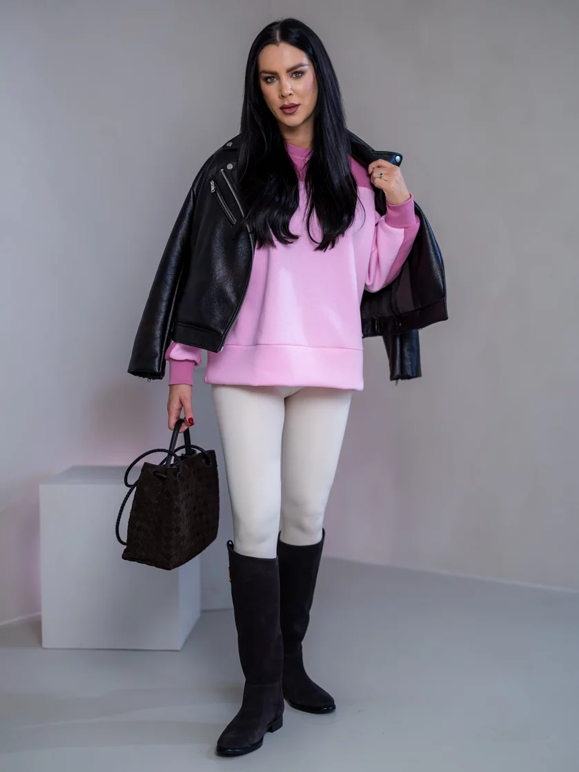 MIKINA “KONTRASTY” - BABY PINK / OLD PINK / OFF WHITE