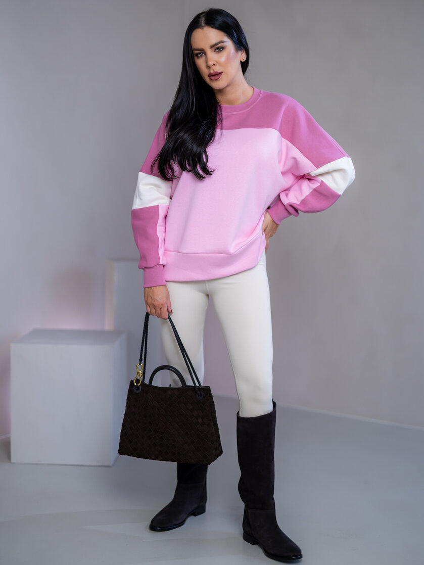 MIKINA “KONTRASTY” - BABY PINK / OLD PINK / OFF WHITE