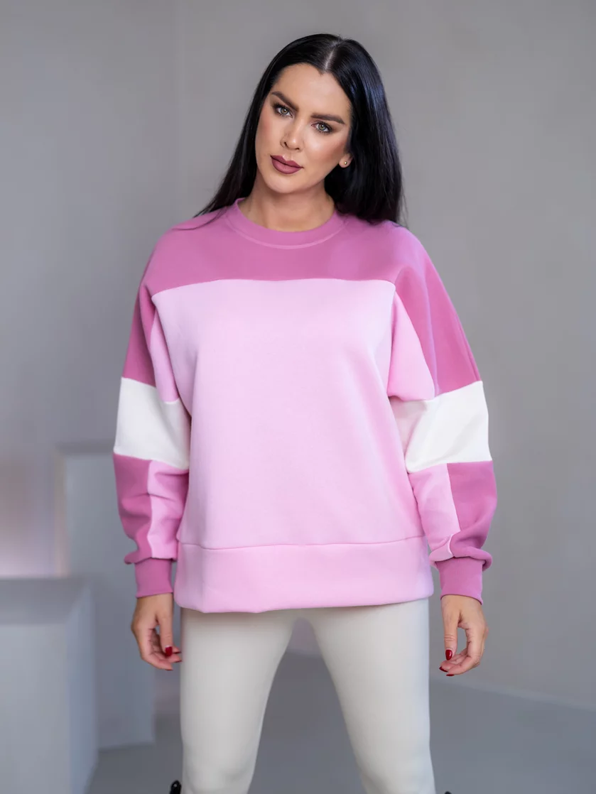 MIKINA “KONTRASTY” - BABY PINK / OLD PINK / OFF WHITE