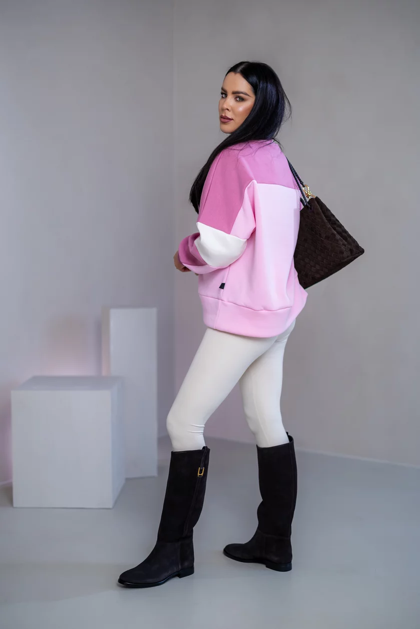 MIKINA “KONTRASTY” - BABY PINK / OLD PINK / OFF WHITE