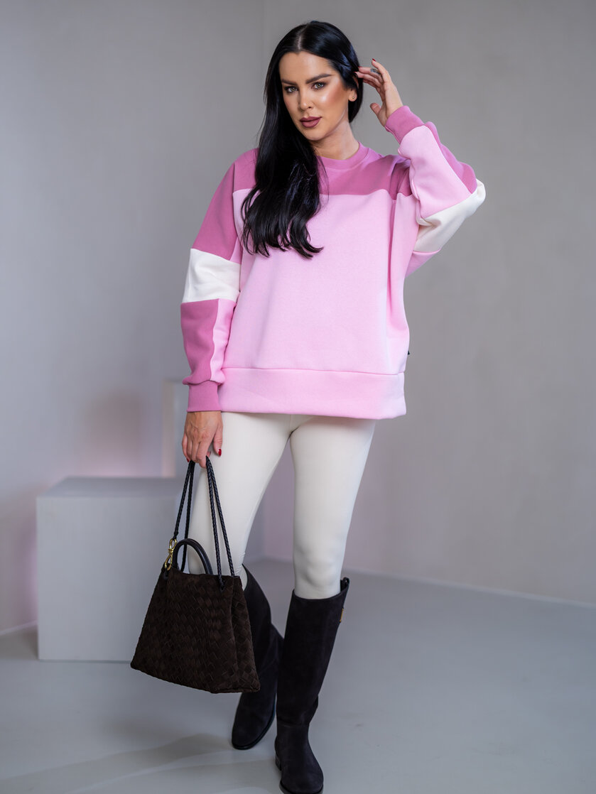 MIKINA “KONTRASTY” - BABY PINK / OLD PINK / OFF WHITE
