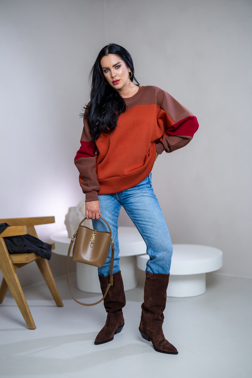 MIKINA “KONTRASTY” - BROWN / BEIGE / LIGHT OLIVE