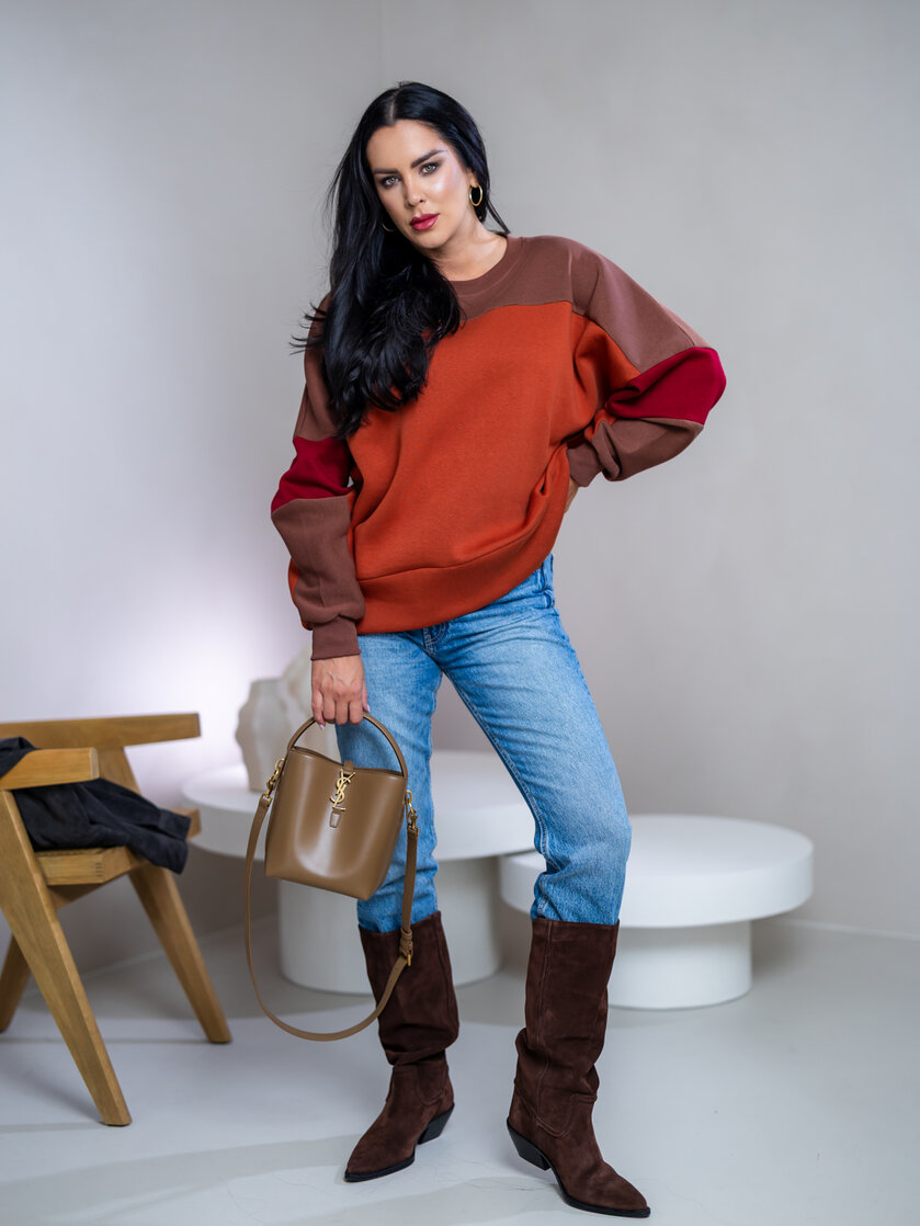 MIKINA “KONTRASTY” - BROWN / BEIGE / LIGHT OLIVE