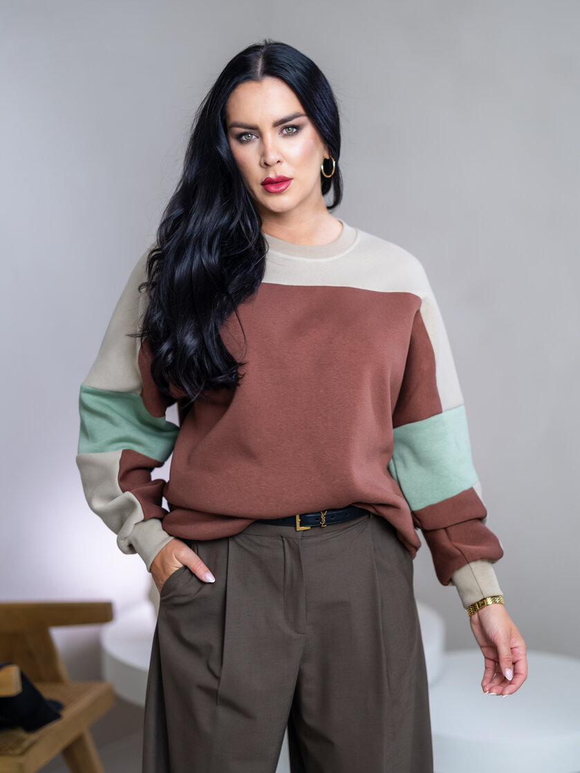 MIKINA “KONTRASTY” - BROWN / BEIGE / LIGHT OLIVE