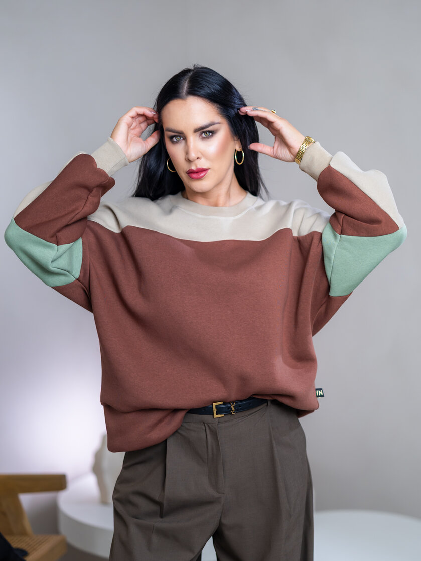 MIKINA “KONTRASTY” - BROWN / BEIGE / LIGHT OLIVE