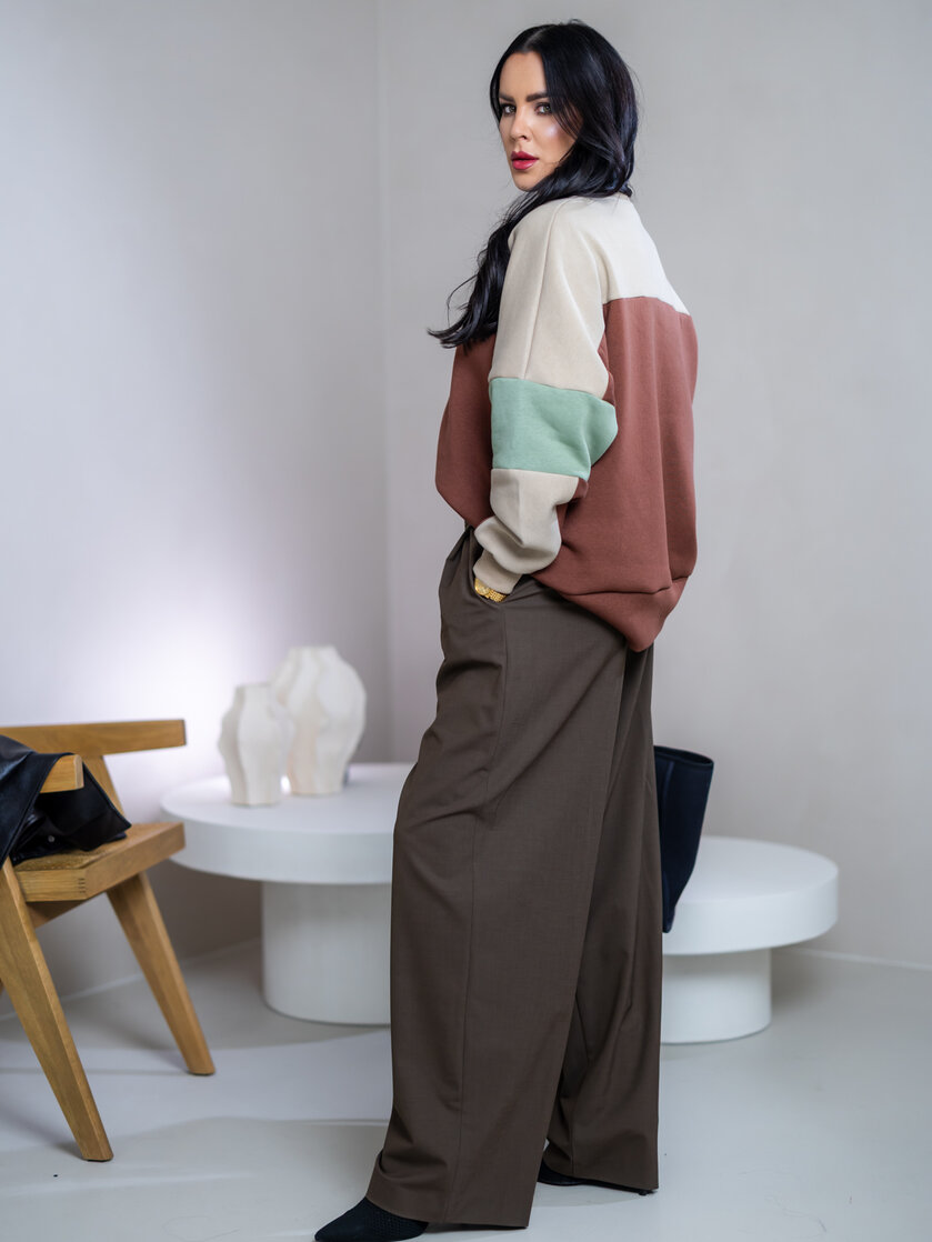 MIKINA “KONTRASTY” - BROWN / BEIGE / LIGHT OLIVE