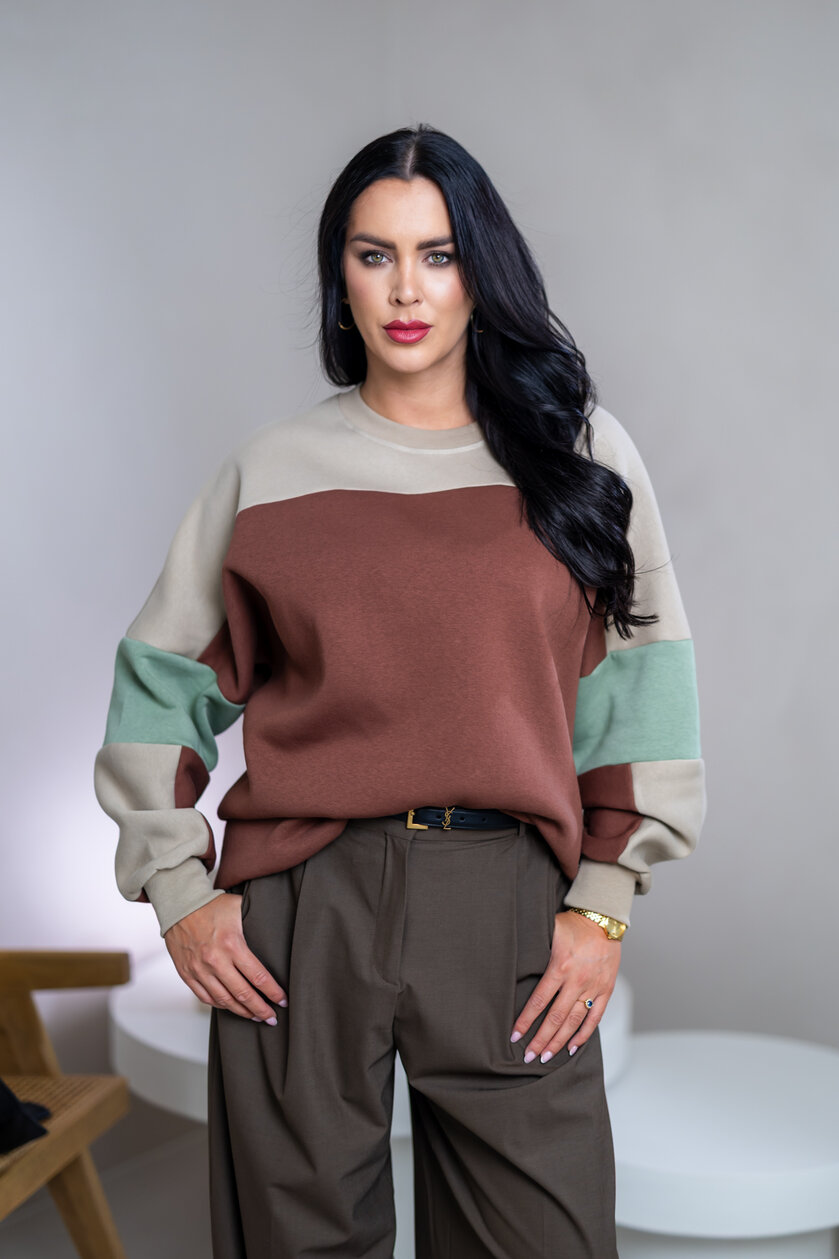 MIKINA “KONTRASTY” - BROWN / BEIGE / LIGHT OLIVE