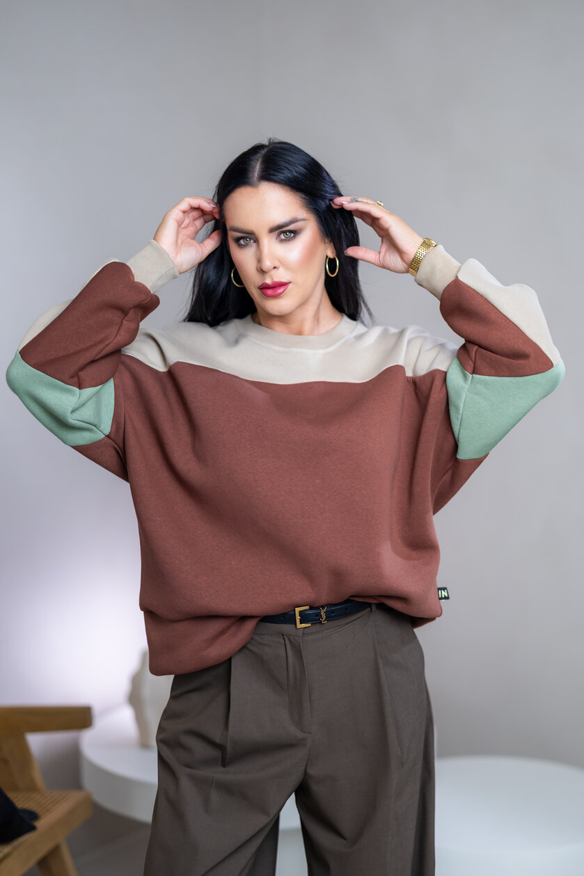 MIKINA “KONTRASTY” - BROWN / BEIGE / LIGHT OLIVE