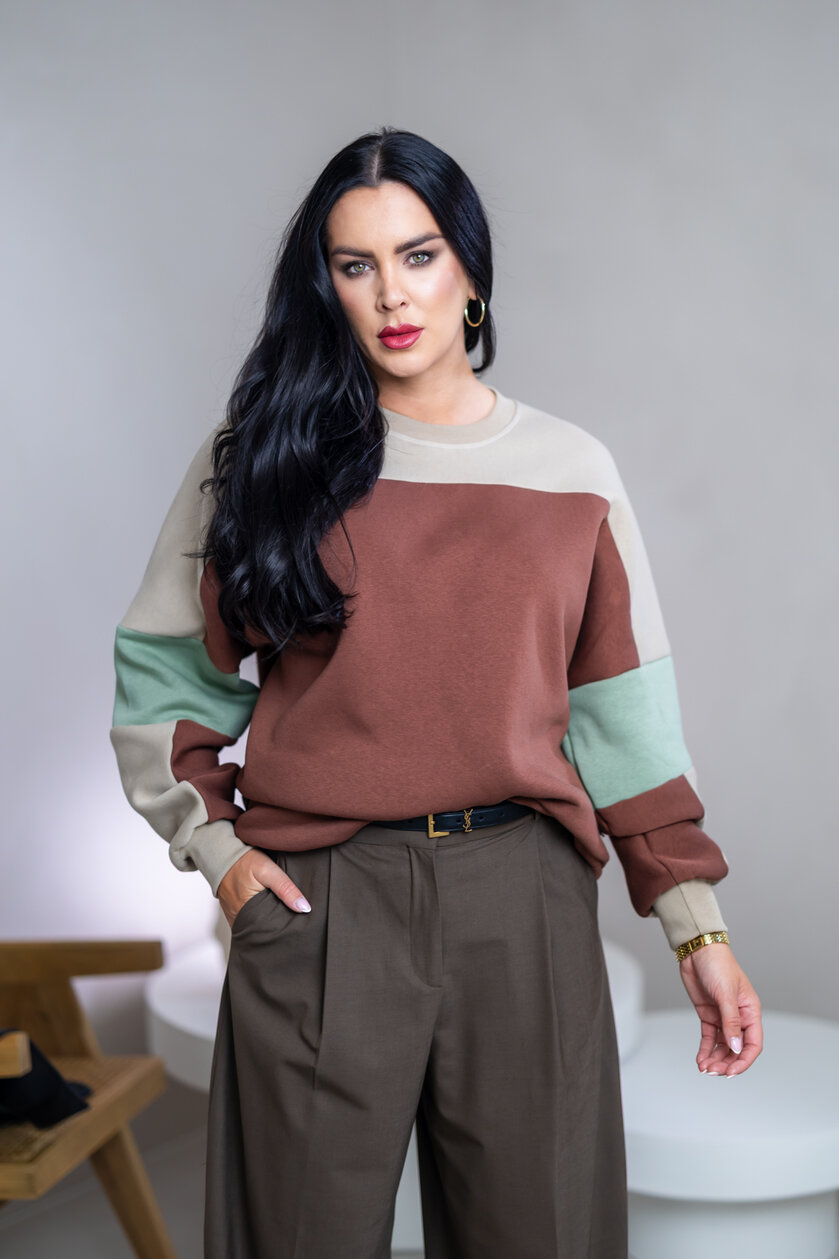 MIKINA “KONTRASTY” - BROWN / BEIGE / LIGHT OLIVE