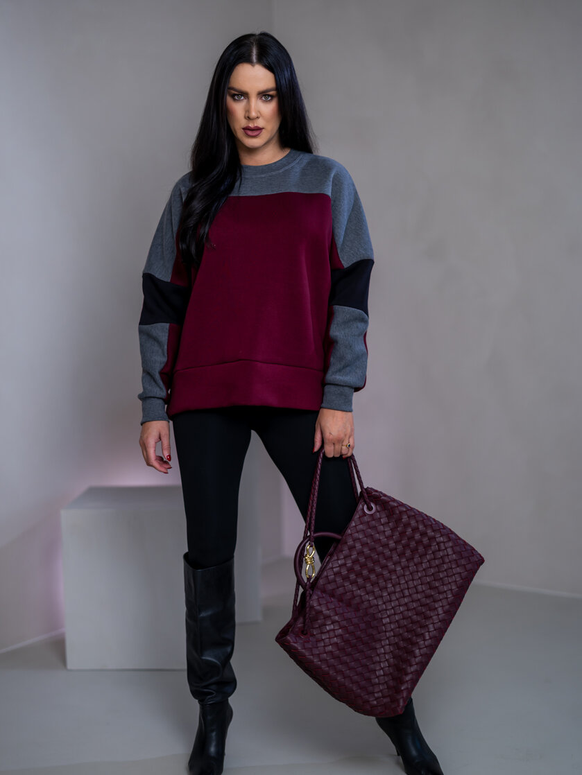 MIKINA “KONTRASTY” - BURGUNDY / DARK GRAY MELAGNE / BLACK