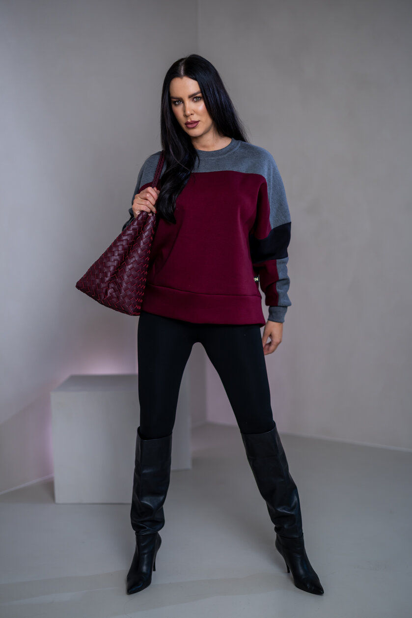 MIKINA “KONTRASTY” - BURGUNDY / DARK GRAY MELAGNE / BLACK