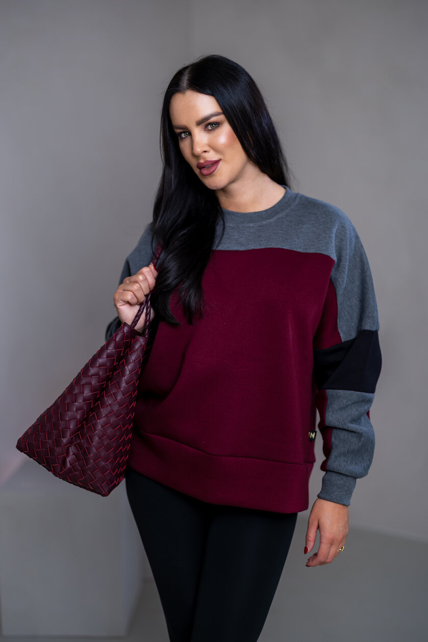 MIKINA “KONTRASTY” - BURGUNDY / DARK GRAY MELAGNE / BLACK