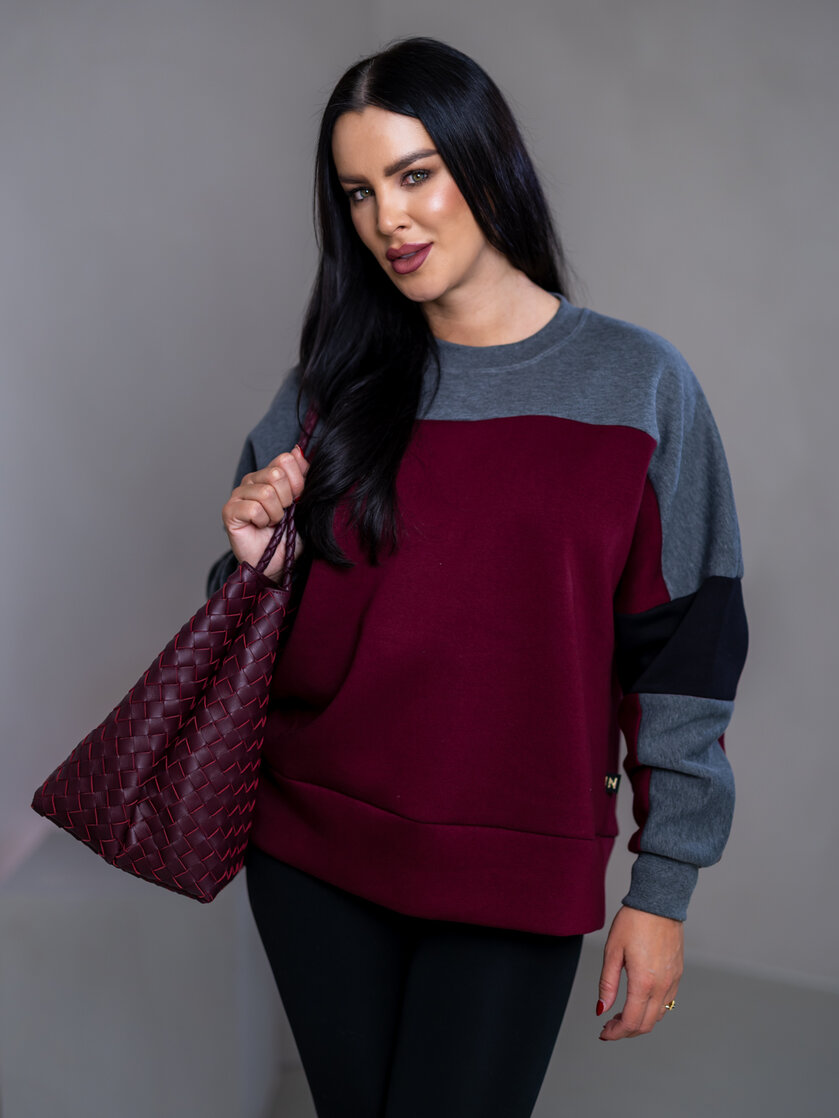 MIKINA “KONTRASTY” - BURGUNDY / DARK GRAY MELAGNE / BLACK