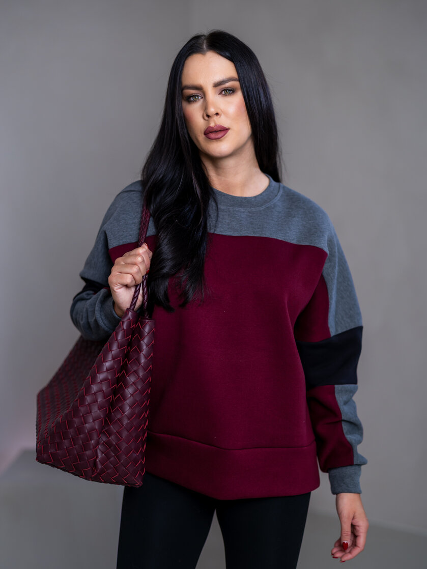 MIKINA “KONTRASTY” - BURGUNDY / DARK GRAY MELAGNE / BLACK