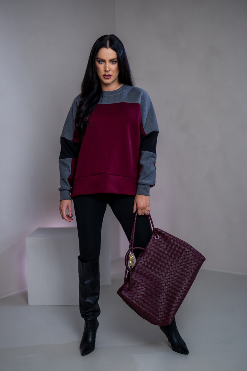 MIKINA “KONTRASTY” - BURGUNDY / DARK GRAY MELAGNE / BLACK