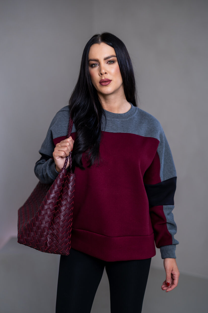MIKINA “KONTRASTY” - BURGUNDY / DARK GRAY MELAGNE / BLACK