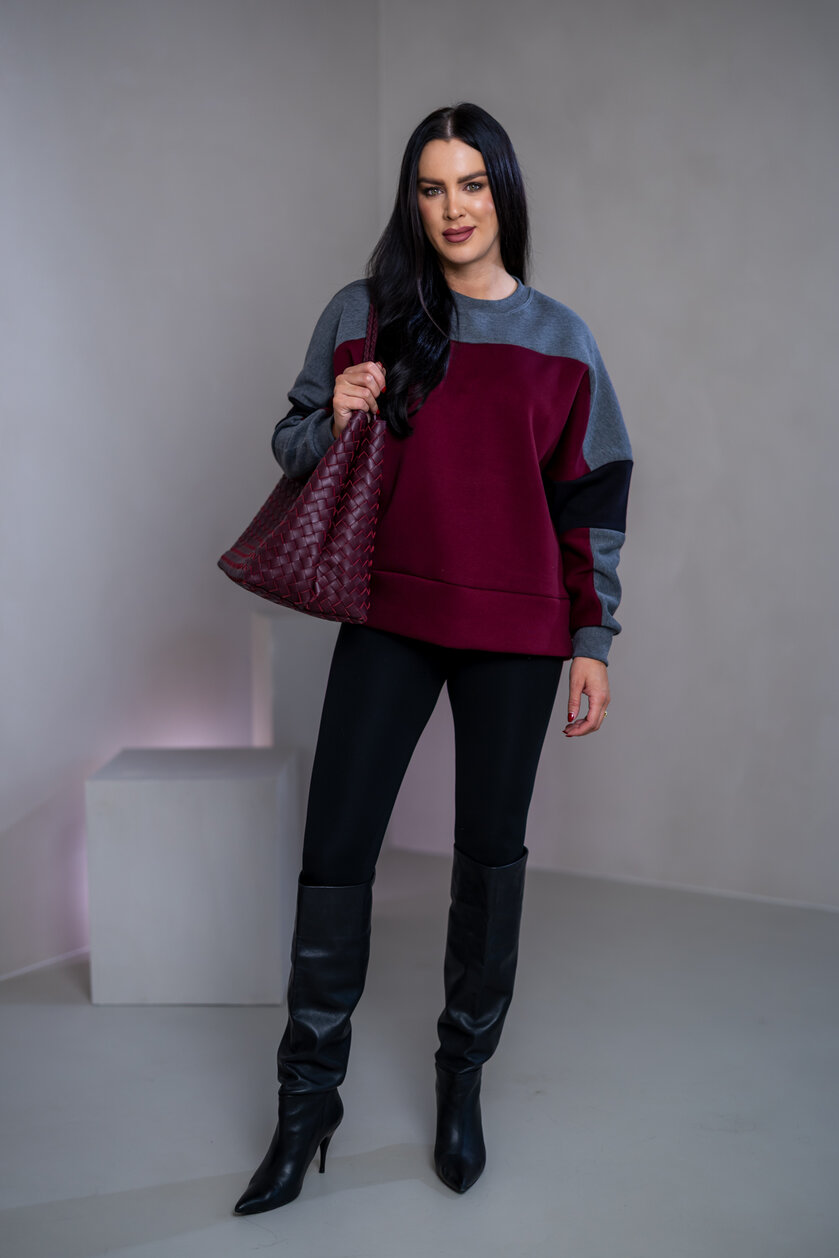 MIKINA “KONTRASTY” - BURGUNDY / DARK GRAY MELAGNE / BLACK