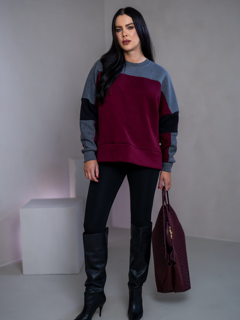 MIKINA “KONTRASTY” - BURGUNDY / DARK GRAY MELAGNE / BLACK
