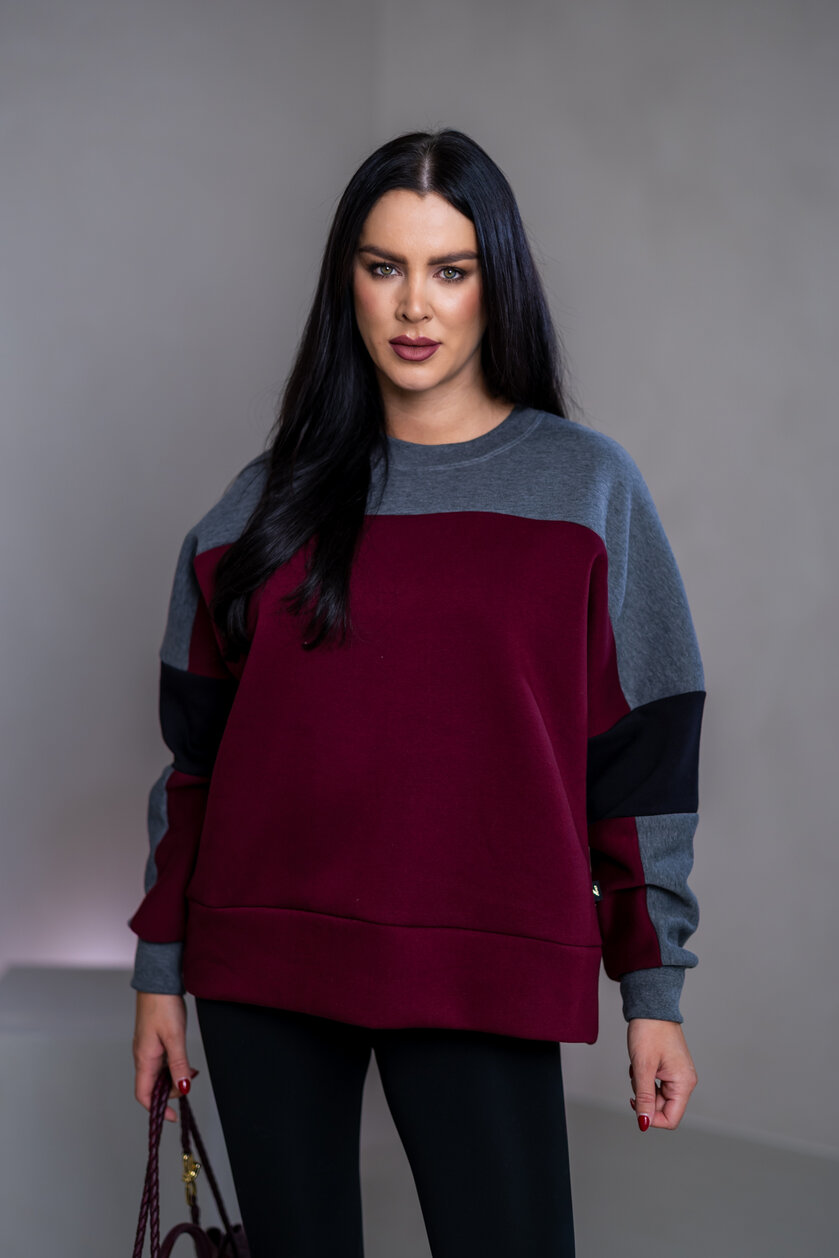 MIKINA “KONTRASTY” - BURGUNDY / DARK GRAY MELAGNE / BLACK