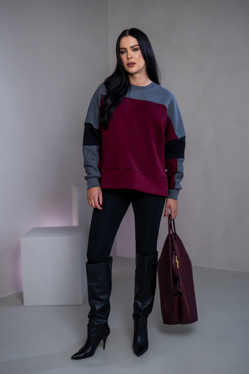 MIKINA “KONTRASTY” - BURGUNDY / DARK GRAY MELAGNE / BLACK