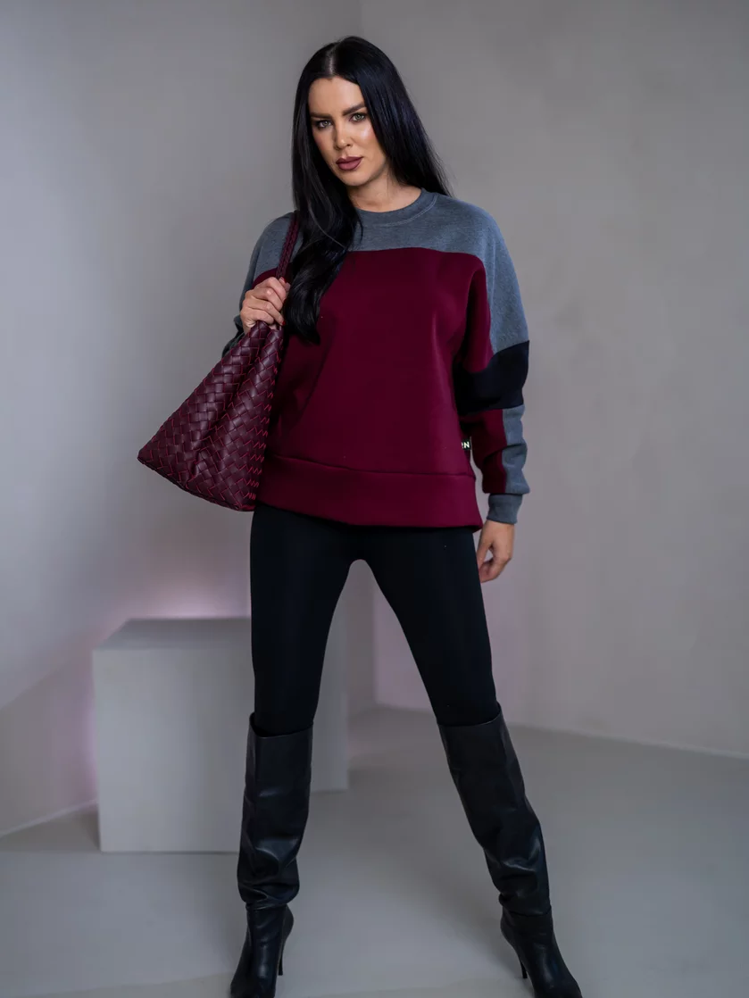 MIKINA “KONTRASTY” - BURGUNDY / DARK GRAY MELAGNE / BLACK MIKINA “KONTRASTY” - BURGUNDY / DARK GRAY MELAGNE / BLACK