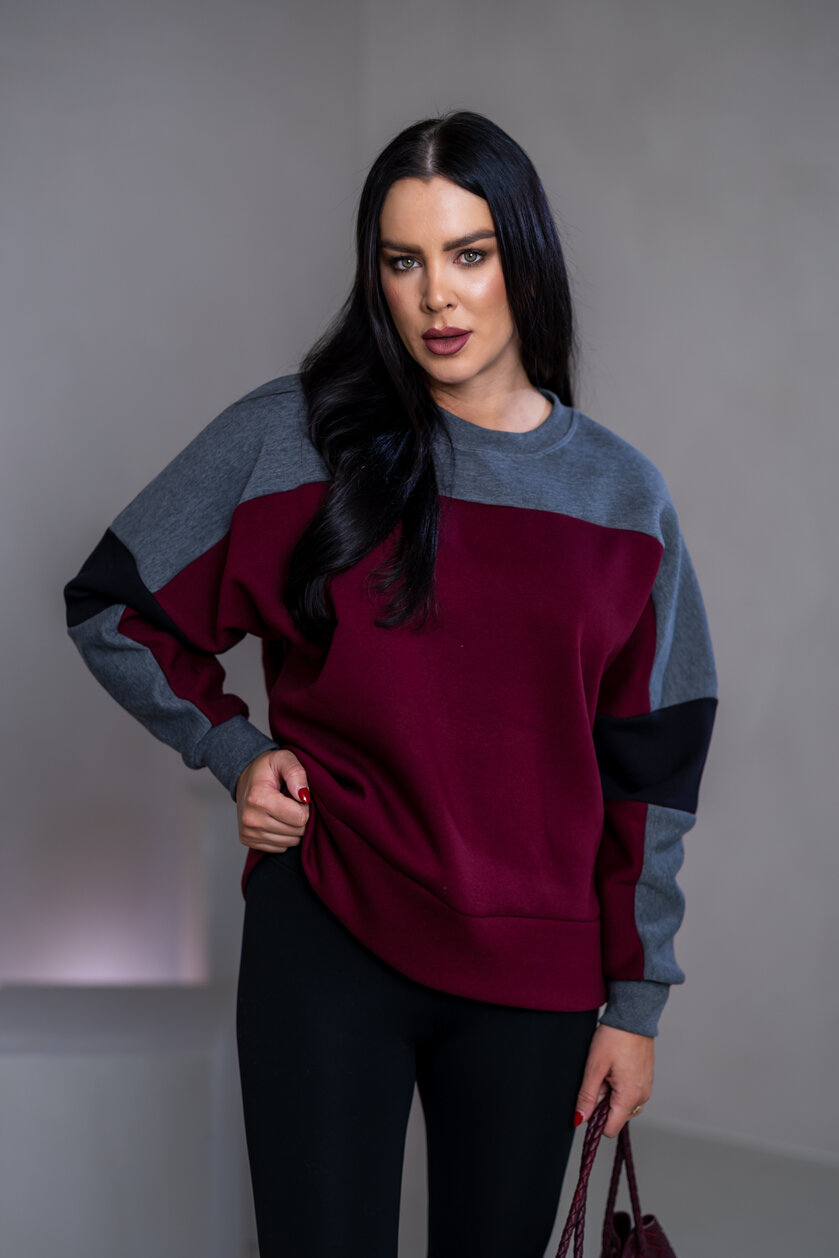 MIKINA “KONTRASTY” - BURGUNDY / DARK GRAY MELAGNE / BLACK