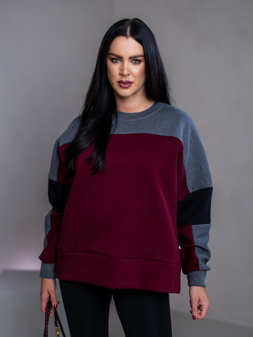 MIKINA “KONTRASTY” - BURGUNDY / DARK GRAY MELAGNE / BLACK