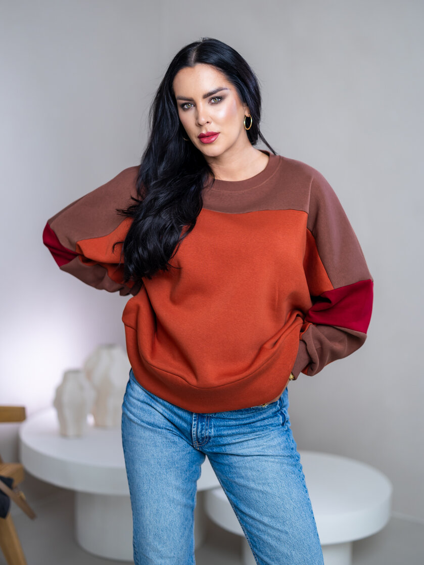 MIKINA “KONTRASTY” - BURNT UMBER / BROWN / RED WINE