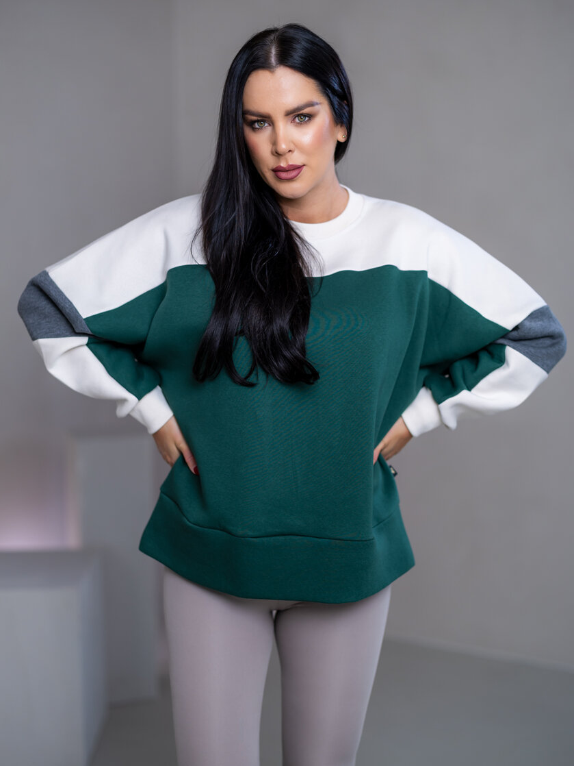 MIKINA “KONTRASTY” - DEEP GREEN / OFF WHITE / DARK GRAY MELAGNE
