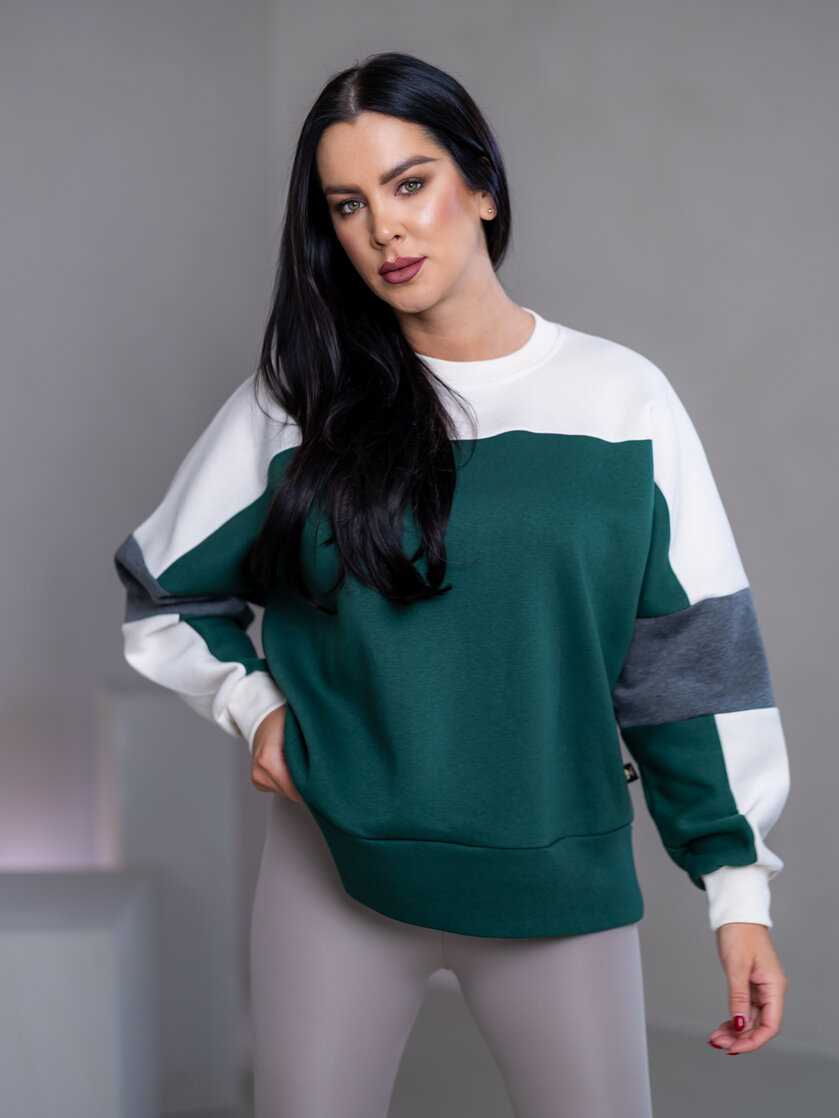 MIKINA “KONTRASTY” - DEEP GREEN / OFF WHITE / DARK GRAY MELAGNE