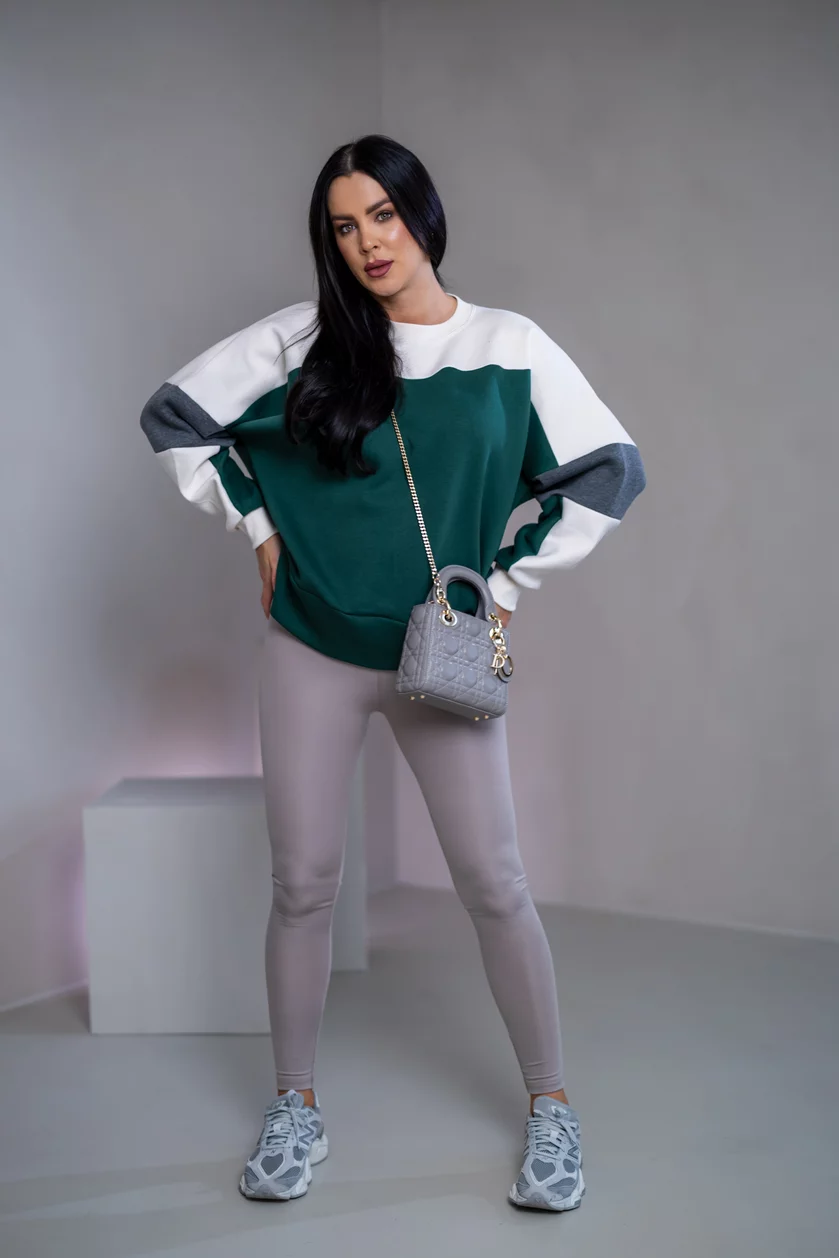 MIKINA “KONTRASTY” - DEEP GREEN / OFF WHITE / DARK GRAY MELAGNE