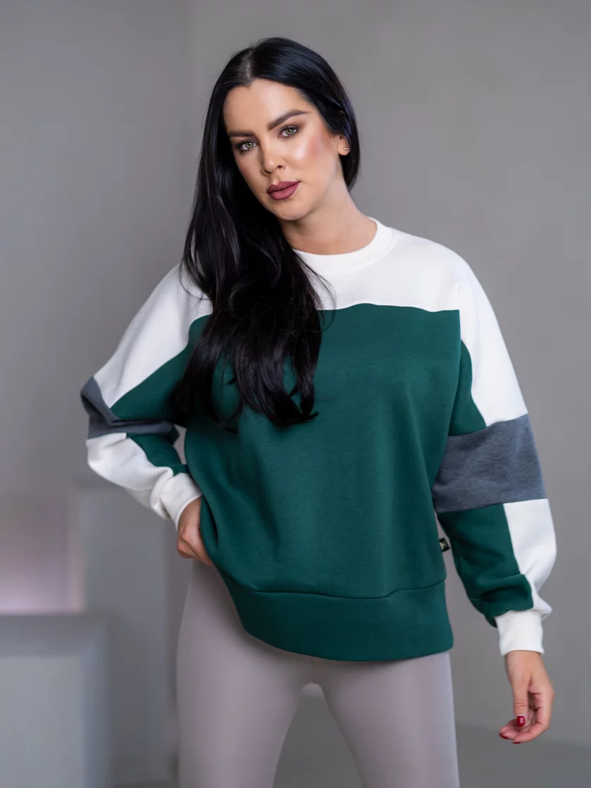 MIKINA “KONTRASTY” - DEEP GREEN / OFF WHITE / DARK GRAY MELAGNE