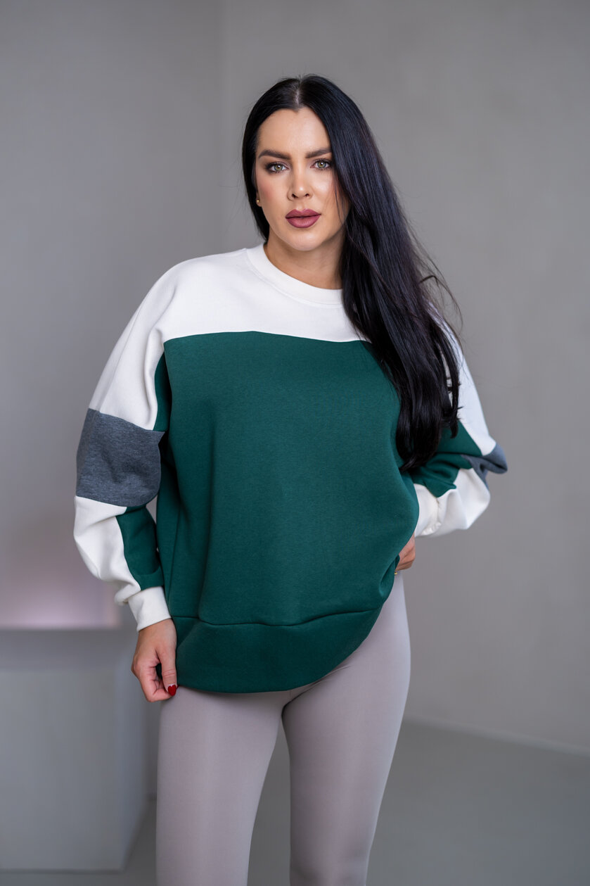 MIKINA “KONTRASTY” - DEEP GREEN / OFF WHITE / DARK GRAY MELAGNE