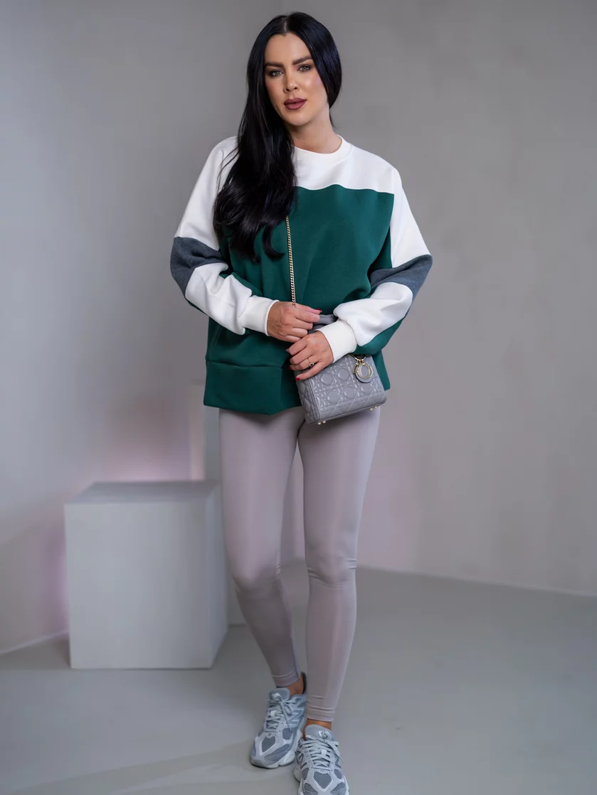 MIKINA “KONTRASTY” - DEEP GREEN / OFF WHITE / DARK GRAY MELAGNE