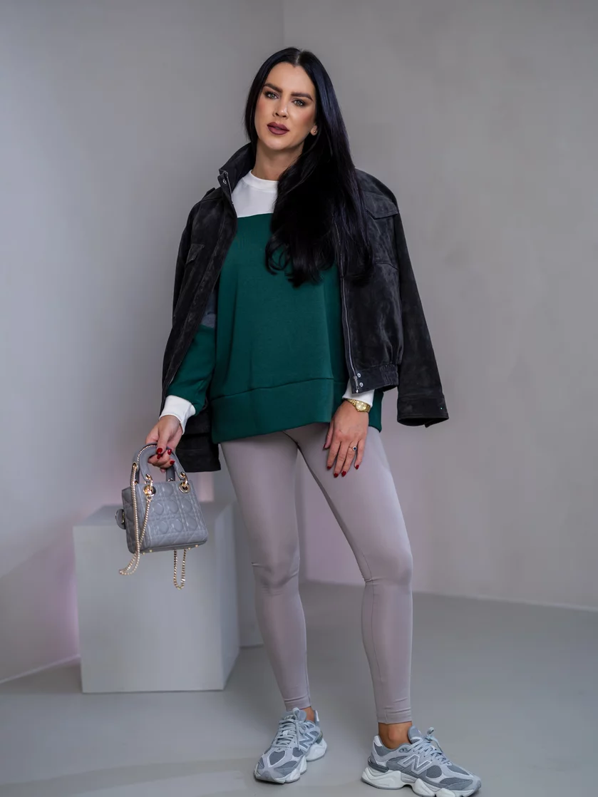 MIKINA “KONTRASTY” - DEEP GREEN / OFF WHITE / DARK GRAY MELAGNE
