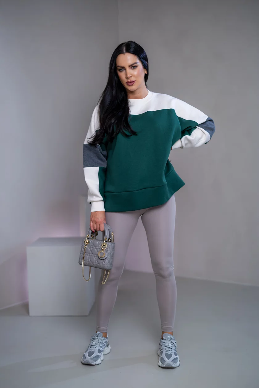 MIKINA “KONTRASTY” - DEEP GREEN / OFF WHITE / DARK GRAY MELAGNE