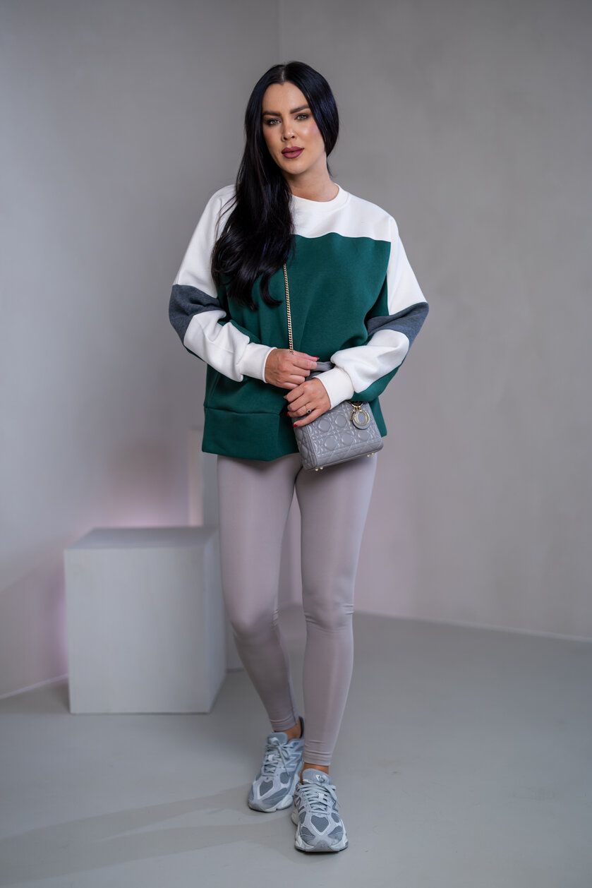 MIKINA “KONTRASTY” - DEEP GREEN / OFF WHITE / DARK GRAY MELAGNE