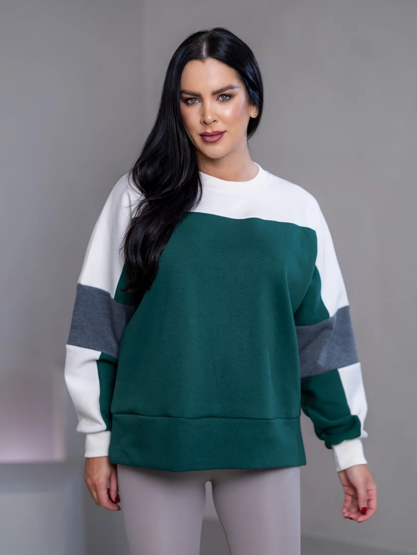 MIKINA “KONTRASTY” - DEEP GREEN / OFF WHITE / DARK GRAY MELAGNE