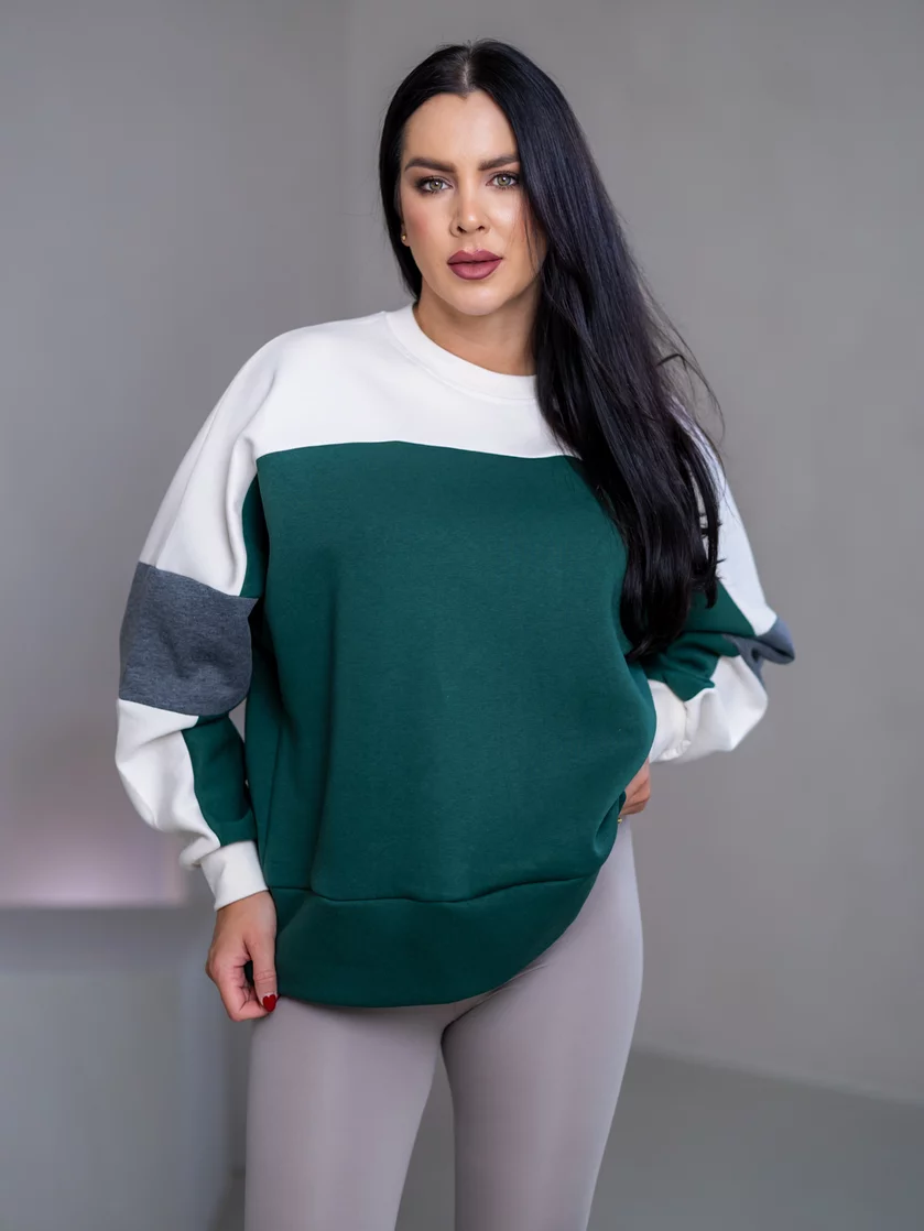 MIKINA “KONTRASTY” - DEEP GREEN / OFF WHITE / DARK GRAY MELAGNE
