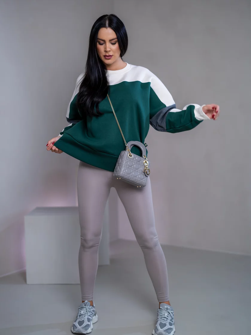 MIKINA “KONTRASTY” - DEEP GREEN / OFF WHITE / DARK GRAY MELAGNE